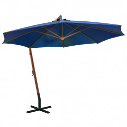 Parasol ogrodowy wiszący, jodłowy słupek, niebieski, 3,5x2,9 m