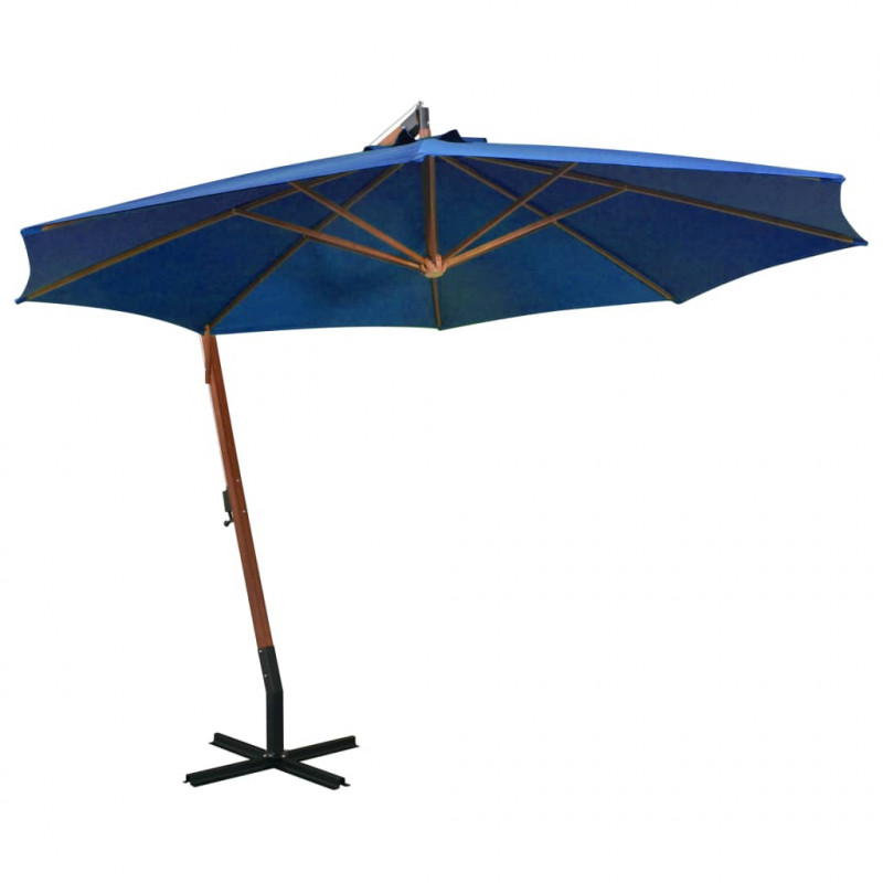 Parasol ogrodowy wiszący, jodłowy słupek, niebieski, 3,5x2,9 m