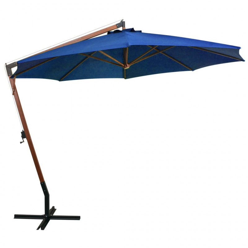 Parasol ogrodowy wiszący, jodłowy słupek, niebieski, 3,5x2,9 m