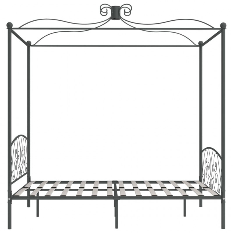Rama łóżka z baldachimem, szara, metalowa, 160 x 200 cm