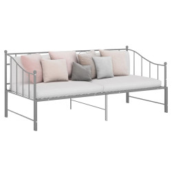 Sofa z wysuwaną ramą łóżka, szara, metalowa, 90x200 cm