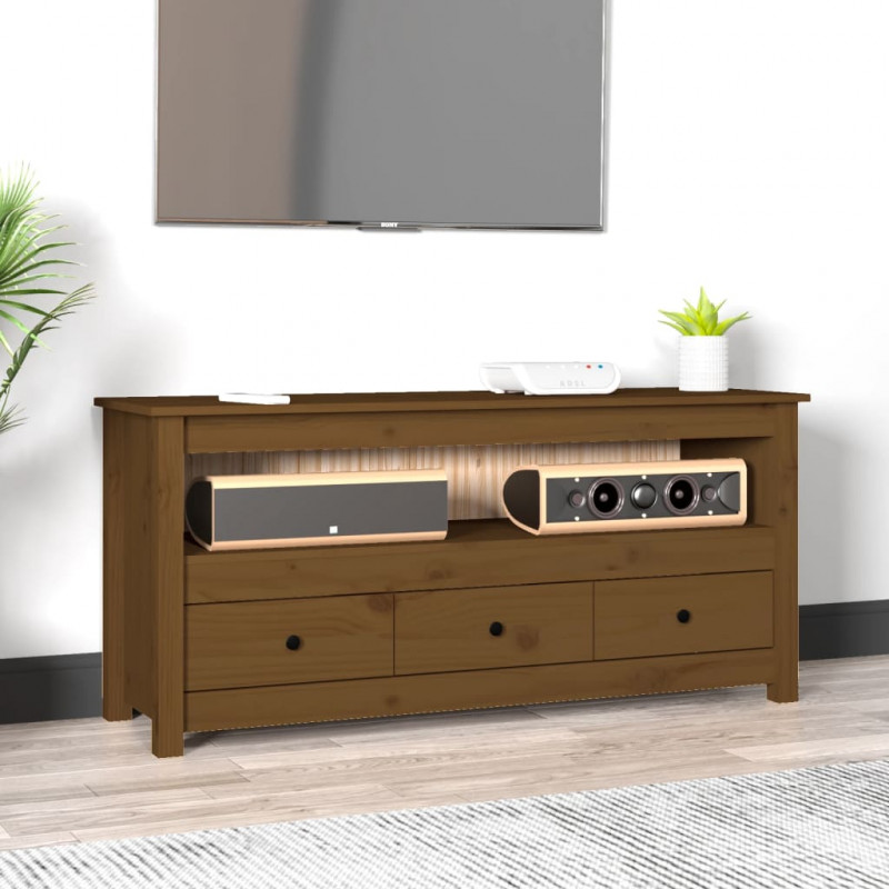Szafka pod TV, miodowy brąz, 114x35x52 cm, lite drewno sosnowe