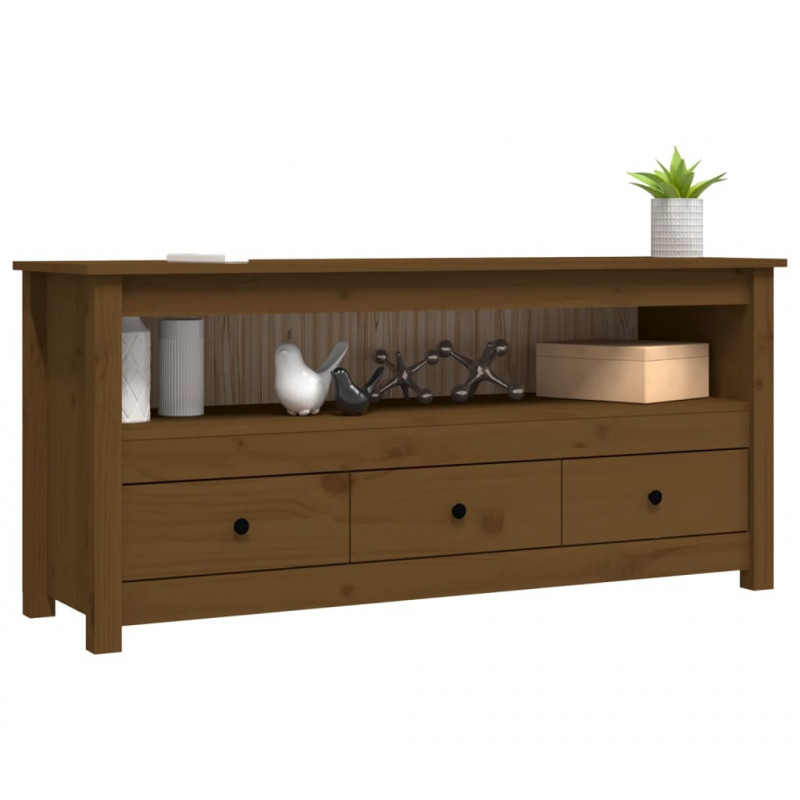 Szafka pod TV, miodowy brąz, 114x35x52 cm, lite drewno sosnowe