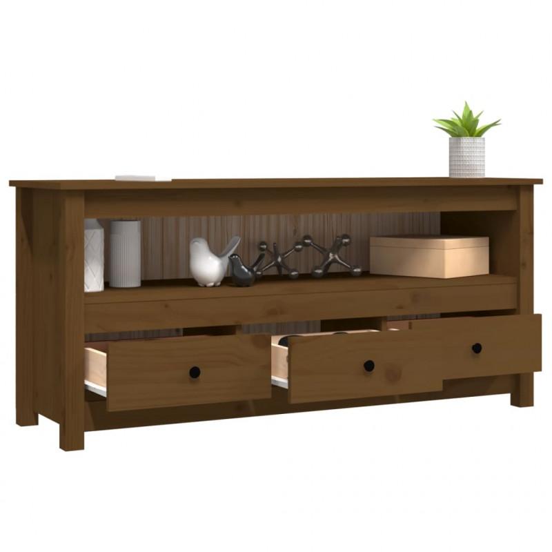 Szafka pod TV, miodowy brąz, 114x35x52 cm, lite drewno sosnowe
