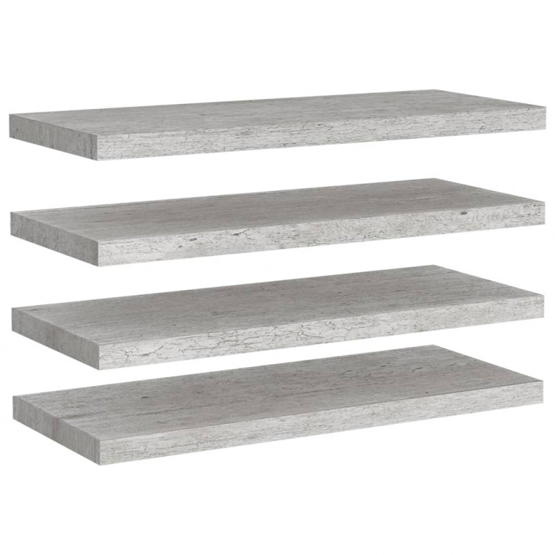 Półki ścienne, 4 szt., szarość betonu, 80 x 23,5 x 3,8 cm, MDF