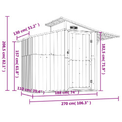 Szopa ogrodowa, antracytowa 270x130x208,5cm, stal galwanizowana