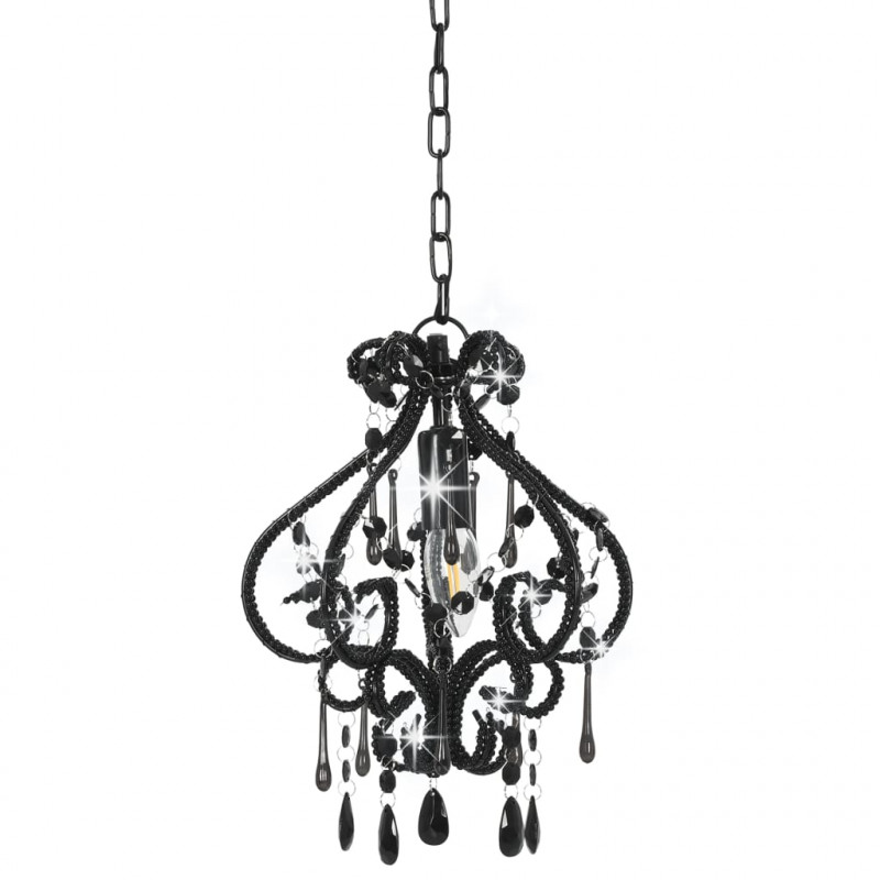 Lampa sufitowa z koralikami, czarna, okrągła, E14