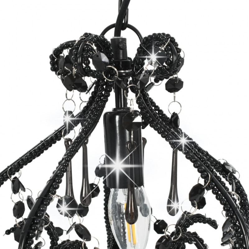 Lampa sufitowa z koralikami, czarna, okrągła, E14