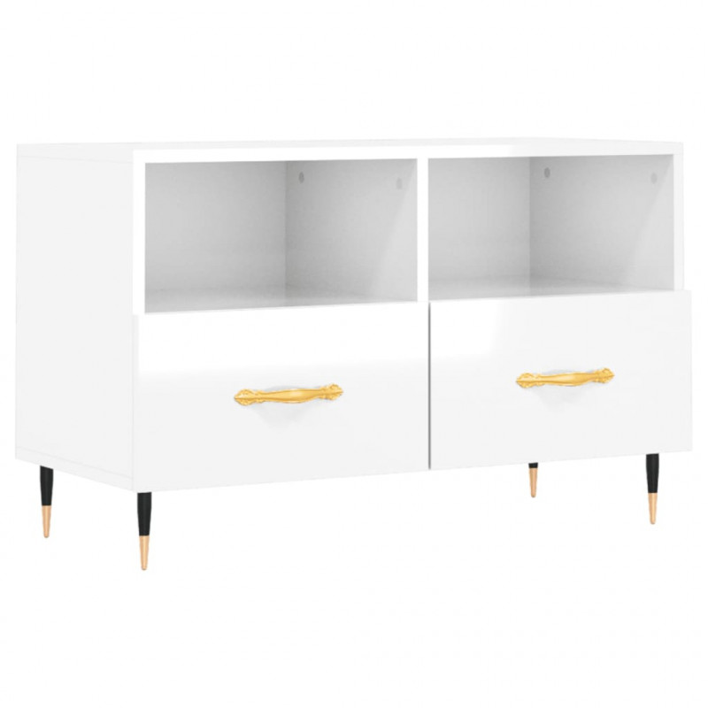 Szafka pod TV, biała, wysoki połysk, 80x36x50 cm