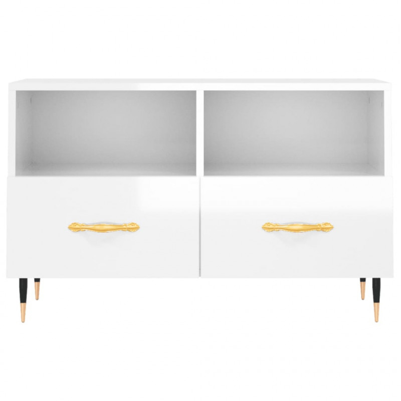 Szafka pod TV, biała, wysoki połysk, 80x36x50 cm