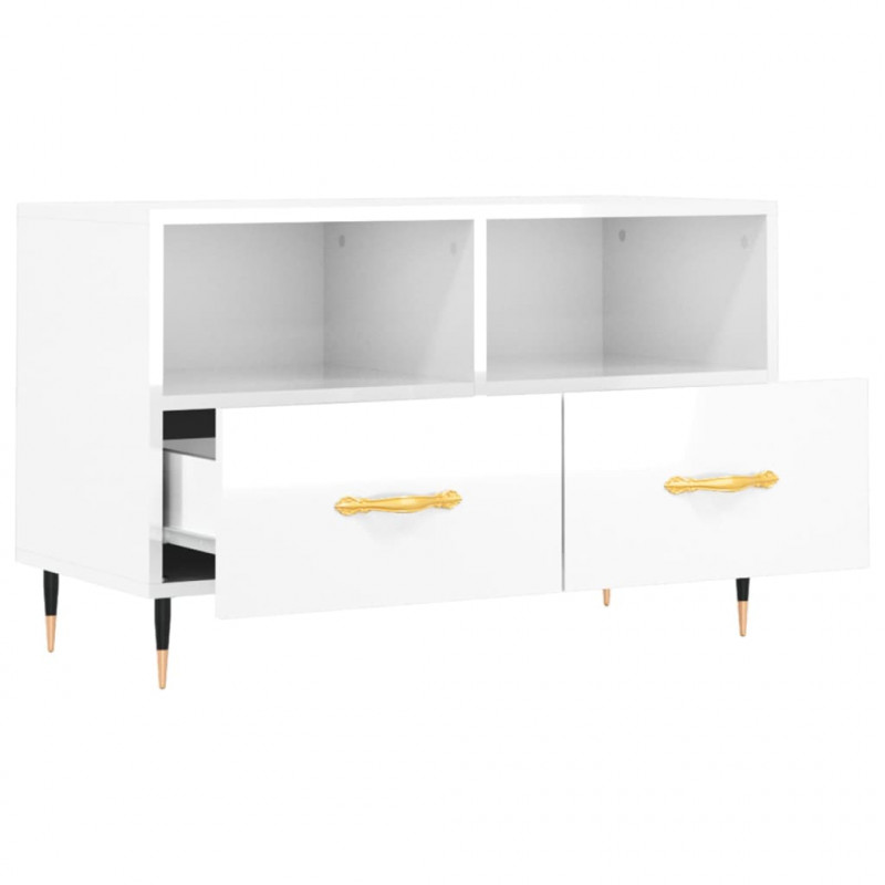 Szafka pod TV, biała, wysoki połysk, 80x36x50 cm