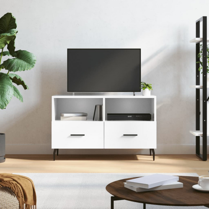 Szafka pod TV, biała, wysoki połysk, 80x36x50 cm