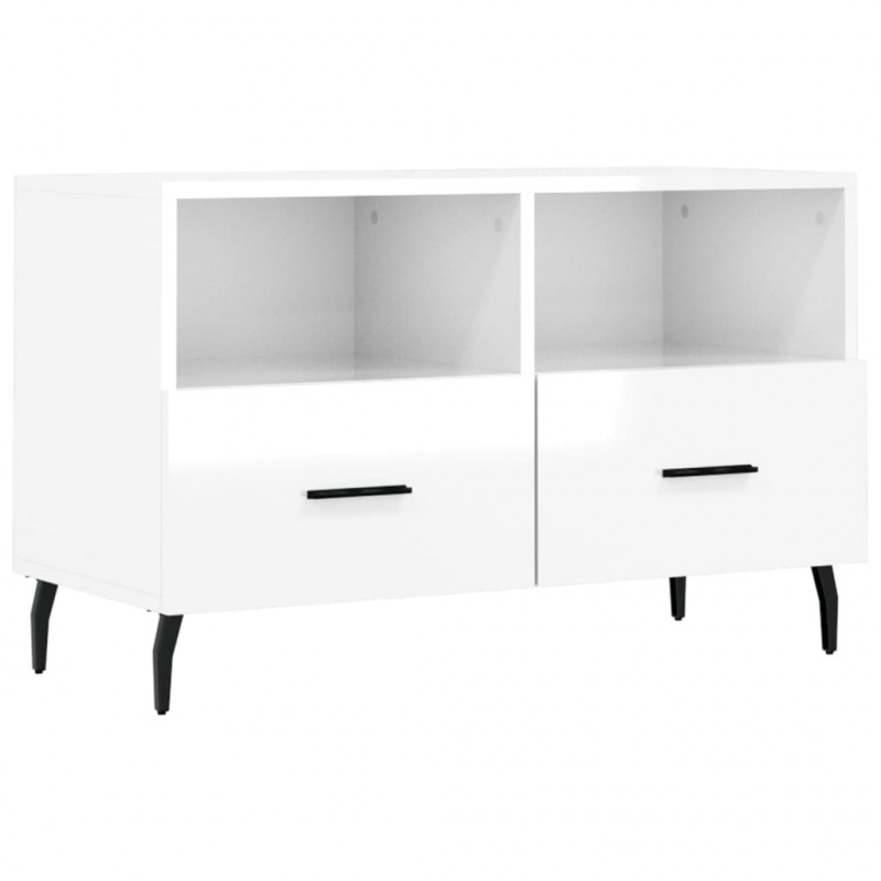 Szafka pod TV, biała, wysoki połysk, 80x36x50 cm