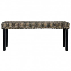 Ławka, 110 cm, czarna, rattan kubu i lite drewno mango