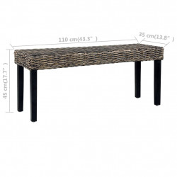 Ławka, 110 cm, czarna, rattan kubu i lite drewno mango