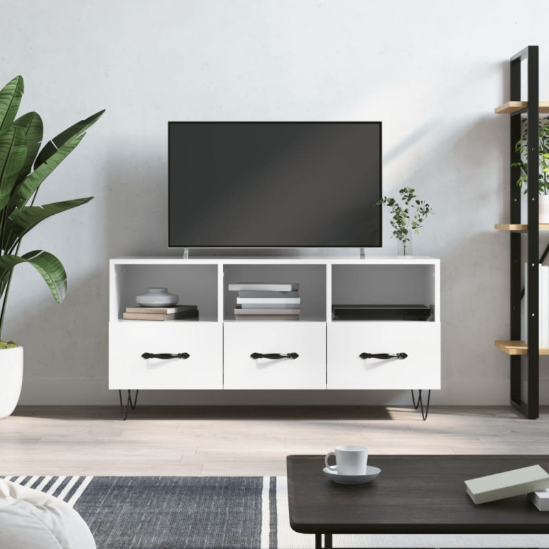 Szafka pod TV, biała, wysoki połysk, 102x36x50 cm