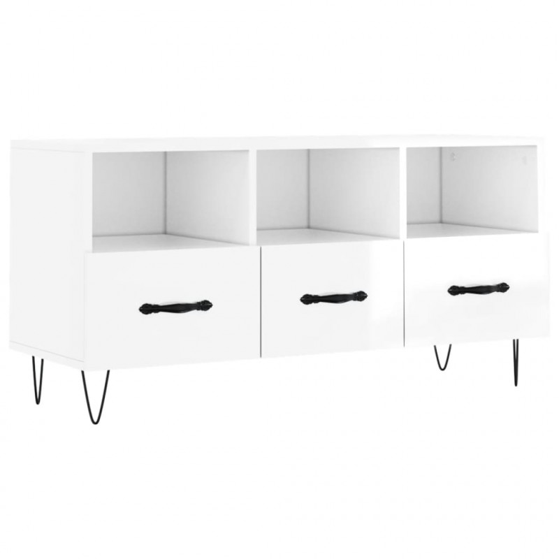 Szafka pod TV, biała, wysoki połysk, 102x36x50 cm