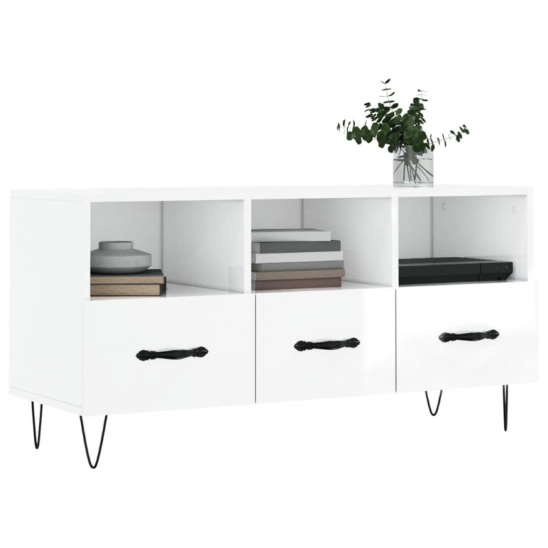 Szafka pod TV, biała, wysoki połysk, 102x36x50 cm