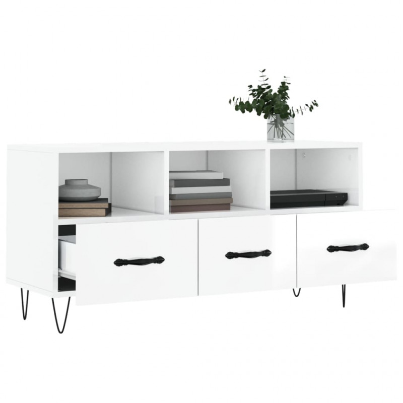 Szafka pod TV, biała, wysoki połysk, 102x36x50 cm