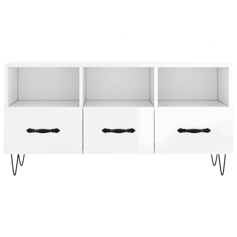 Szafka pod TV, biała, wysoki połysk, 102x36x50 cm