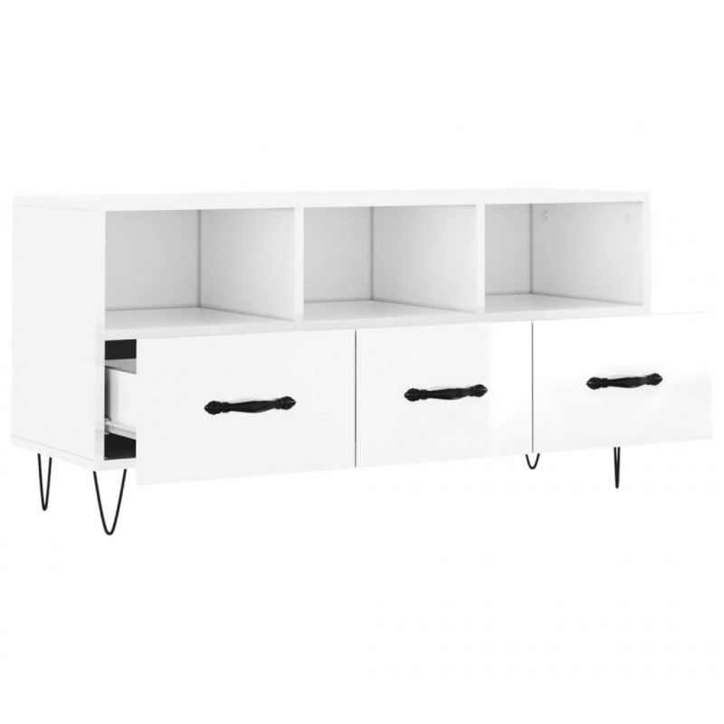 Szafka pod TV, biała, wysoki połysk, 102x36x50 cm