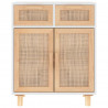 Szafka, biała, 60x30x75 cm, lita sosna i naturalny rattan