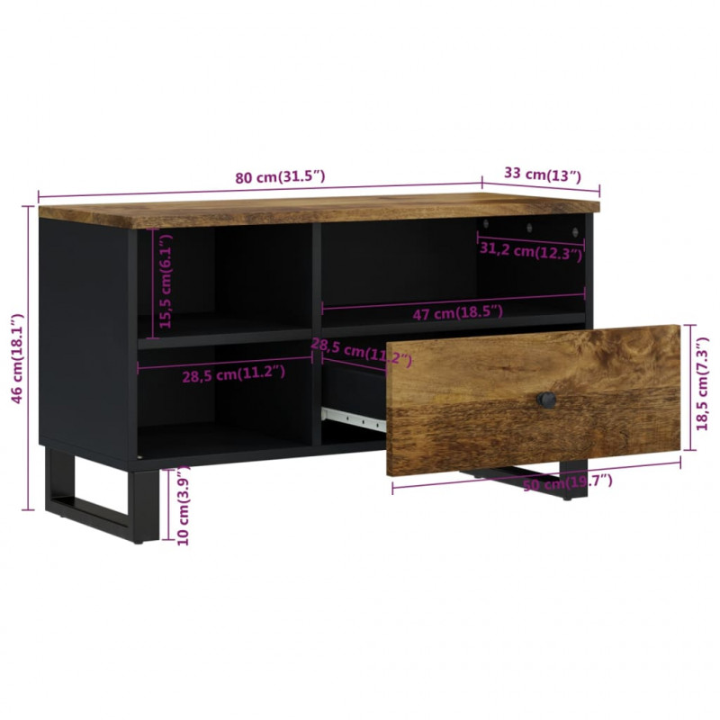 Szafka RTV, 80x33x46 cm, mango i materiał drewnopochodny