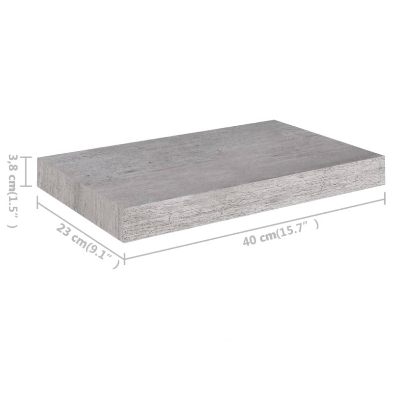 Półki ścienne, 2 szt., szarość betonu, 40x23x3,8 cm, MDF