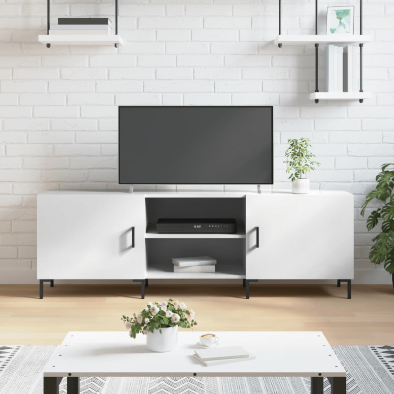 Szafka pod TV, wysoki połysk, biała, 150x30x50 cm