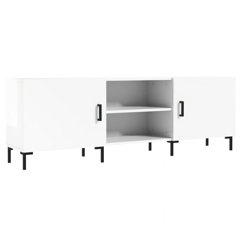 Szafka pod TV, wysoki połysk, biała, 150x30x50 cm