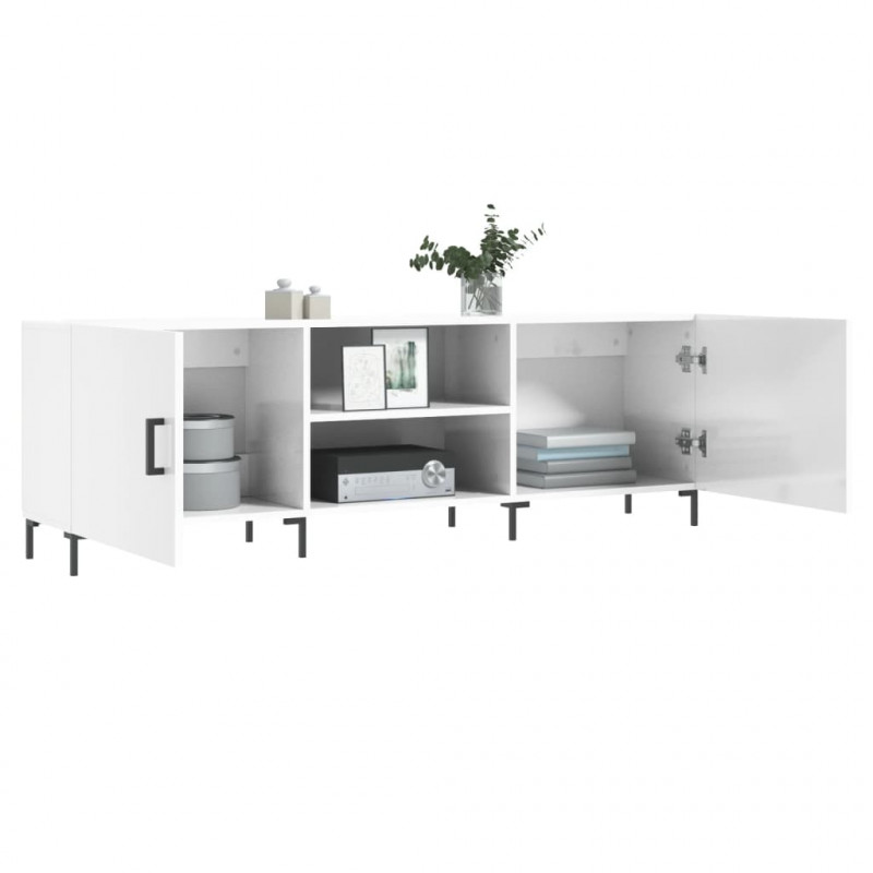 Szafka pod TV, wysoki połysk, biała, 150x30x50 cm