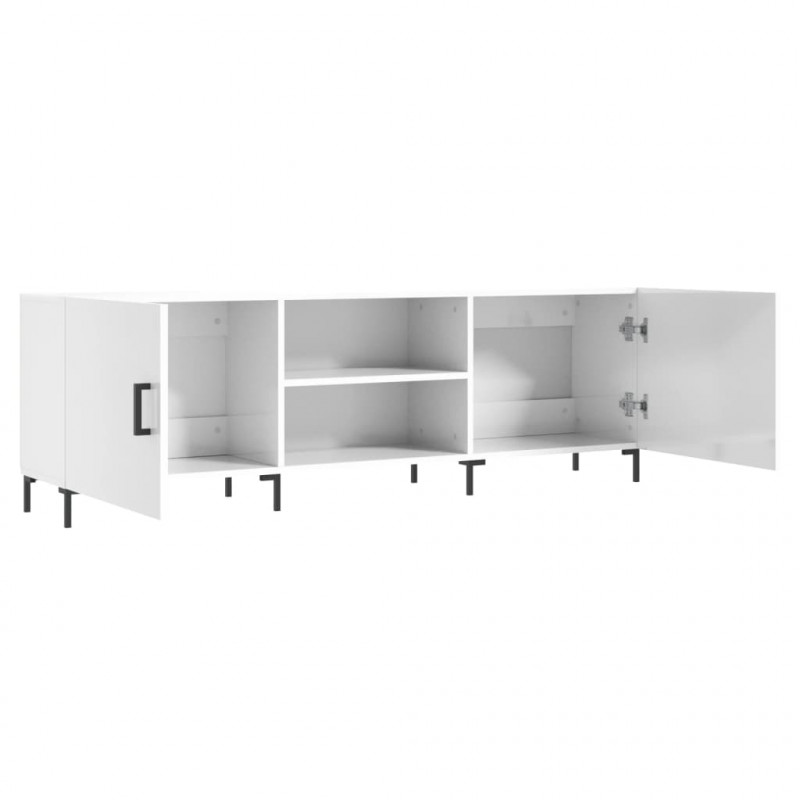 Szafka pod TV, wysoki połysk, biała, 150x30x50 cm