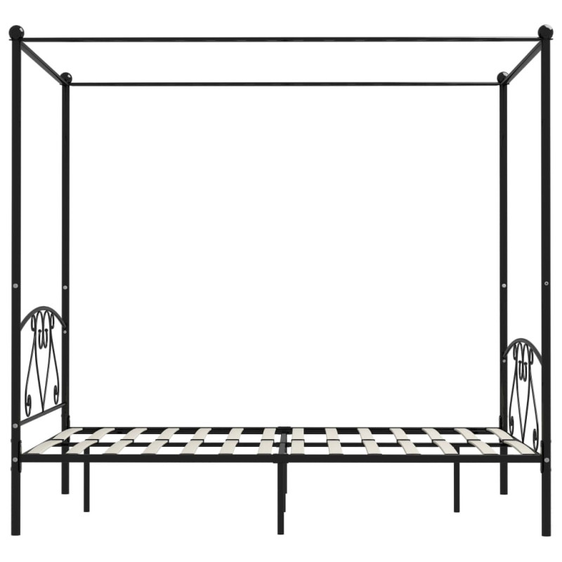 Rama łóżka z baldachimem, czarna, metalowa, 160 x 200 cm