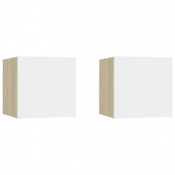 Wiszące szafki TV, 2 szt., biel i dąb sonoma, 30,5x30x30 cm