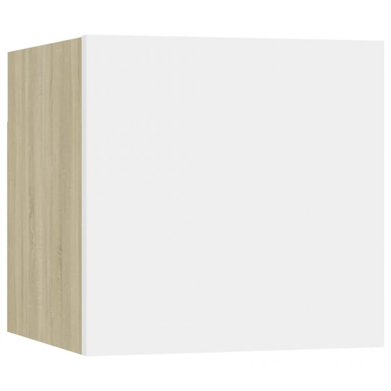 Wiszące szafki TV, 2 szt., biel i dąb sonoma, 30,5x30x30 cm