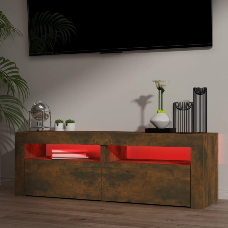 Szafka pod TV z oświetleniem LED, przydymiony dąb, 120x35x40 cm