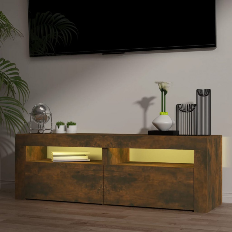 Szafka pod TV z oświetleniem LED, przydymiony dąb, 120x35x40 cm