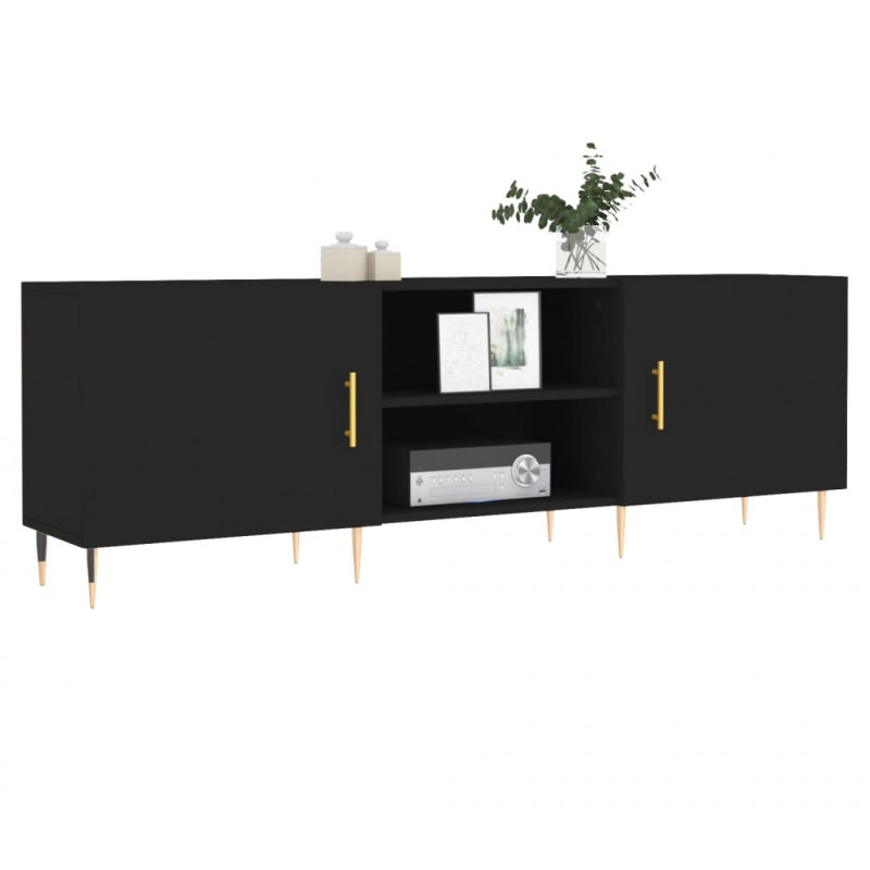 Szafka pod TV, czarna, 150x30x50 cm, materiał drewnopochodny