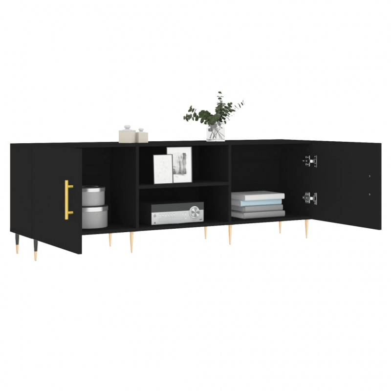 Szafka pod TV, czarna, 150x30x50 cm, materiał drewnopochodny