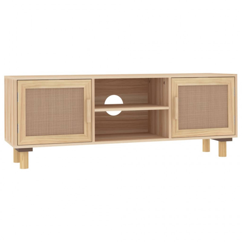 Stolik pod TV, brązowy, 105x30x40 cm, drewno sosnowe i rattan