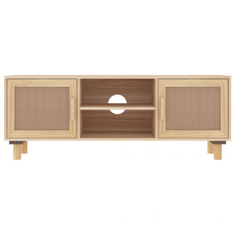 Stolik pod TV, brązowy, 105x30x40 cm, drewno sosnowe i rattan