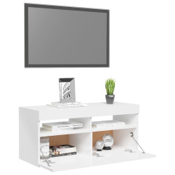 Szafka TV z oświetleniem LED, wysoki połysk, biała, 90x35x40 cm