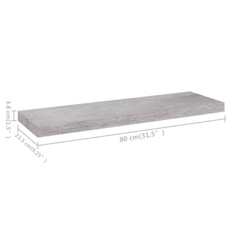 Półka ścienna, szarość betonu, 80x23,5x3,8 cm, MDF