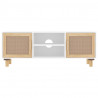 Stolik pod TV, biały, 105x30x40 cm, drewno sosnowe i rattan