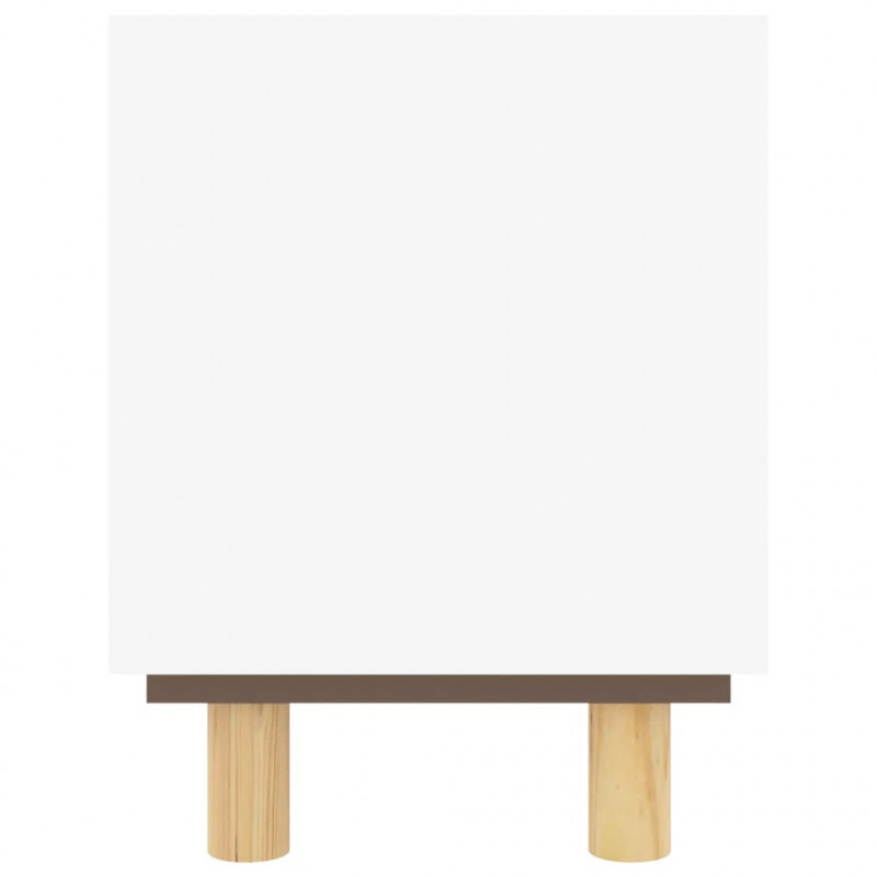 Stolik pod TV, biały, 105x30x40 cm, drewno sosnowe i rattan