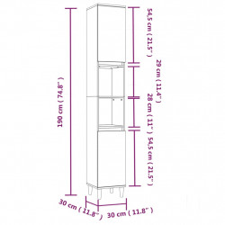 Szafka łazienkowa, brązowy dąb, 30x30x190 cm