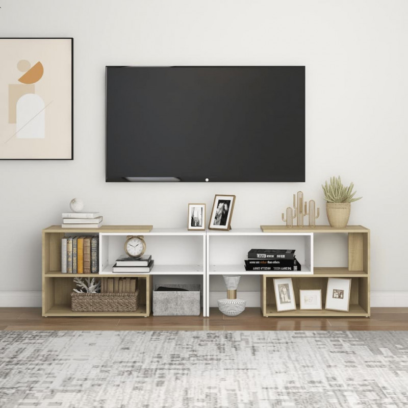 Szafka pod TV, biel i dąb sonoma, 149x30x52 cm