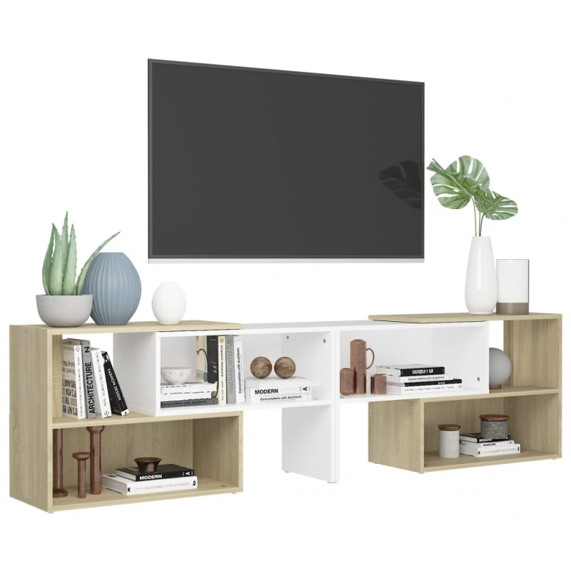 Szafka pod TV, biel i dąb sonoma, 149x30x52 cm