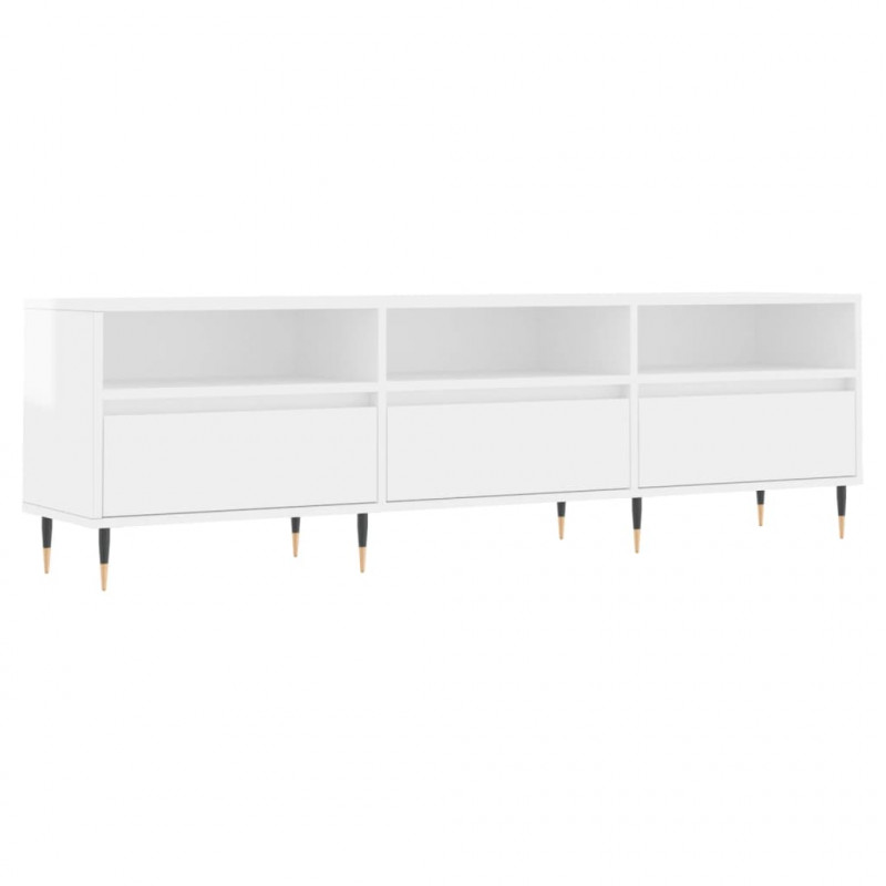 Szafka pod TV, wysoki połysk, biała, 150x30x44,5 cm