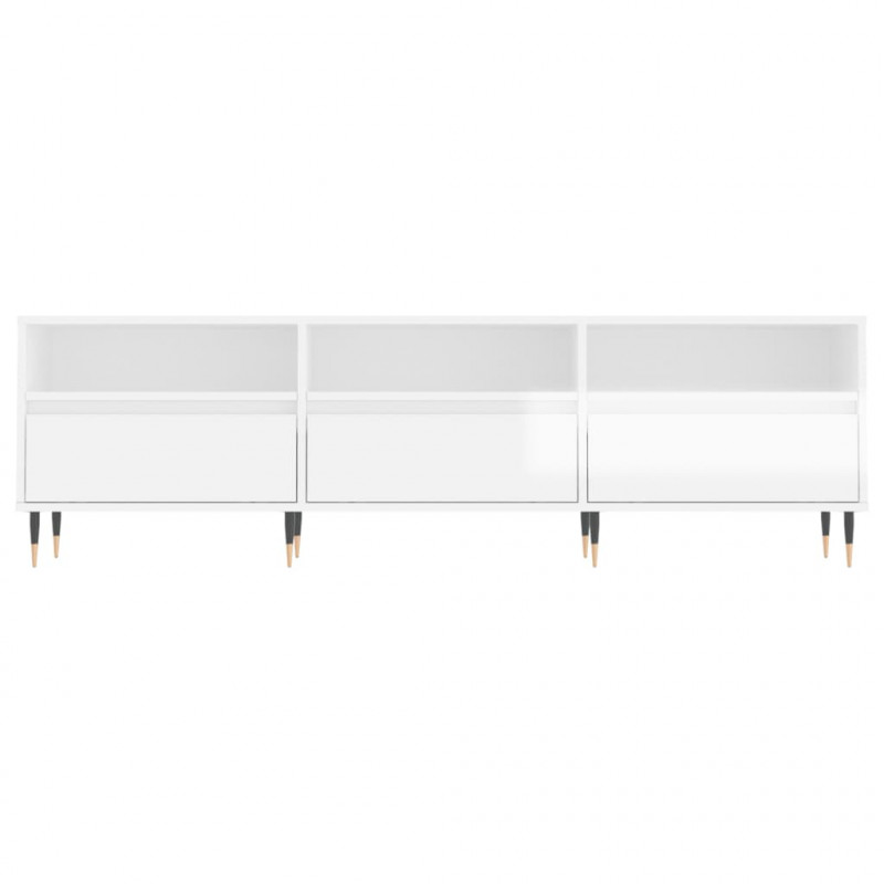 Szafka pod TV, wysoki połysk, biała, 150x30x44,5 cm